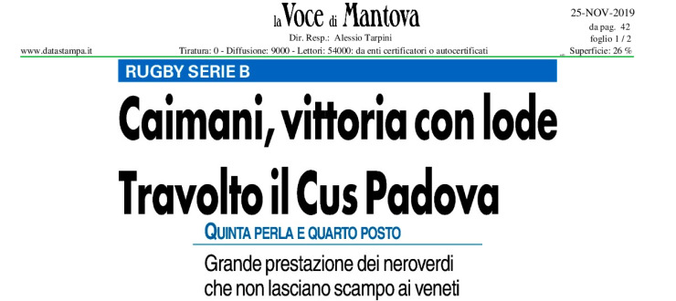 Caimani, vittoria con lode. Trovato il Cos Padova