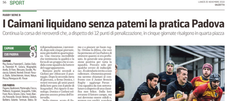 I Caimani liquidano senza patemi la pratica Padova
