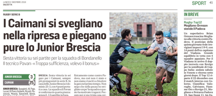 I Caimani si svegliano nella ripresa e piegano pure lo Junior Brescia 