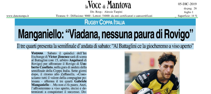 Manganiello: "Viadana, nessuna paura di Rovigo"