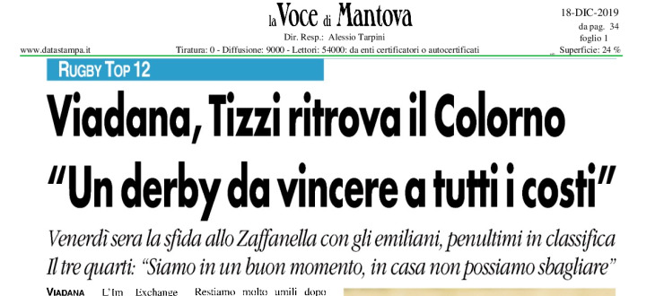 Viadana, Tizzi ritrova il Colorno. "Un derby da vincere a tutti i costi"