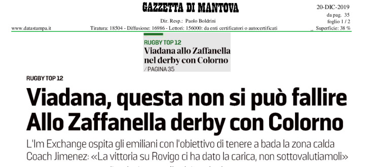 Viadana, questa non si può fallire. Allo Zaffanella derby con Colorno