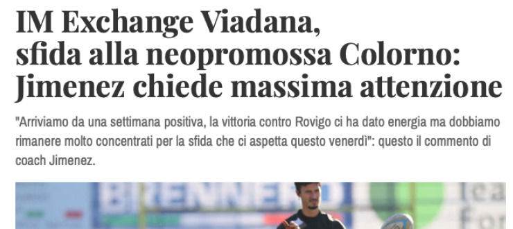 IM Exchange Viadana,  sfida alla neopromossa Colorno:  Jimenez chiede massima attenzione