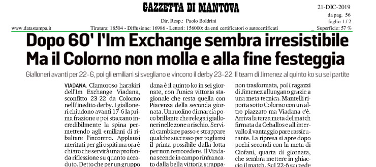 Dopo 60' l'Im Exchange sembra irresistibile. Ma il Colorno non molla e alla fine festeggia