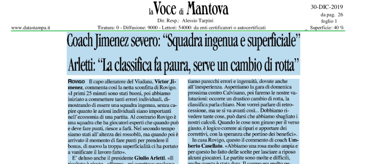 Coach Jimenez severo: "Squadra ingenua e superficiale". Arletti: "La classifica fa paura, serve un cambio di rotta"