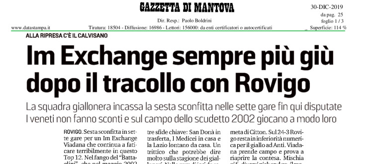 Im Exchange sempre più giù dopo il tracollo con Rovigo