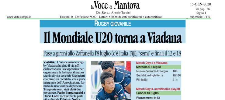 Il Mondiale U20 torna a Viadana