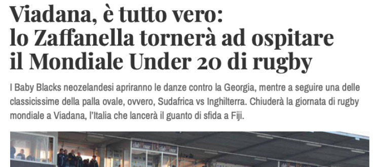 Viadana, è tutto vero:  lo Zaffanella tornerà ad ospitare  il Mondiale Under 20 di rugby