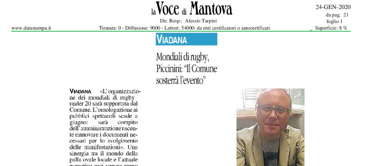 Mondiali di rugby, Piccinini: "Il Comune sosterrà l'evento"