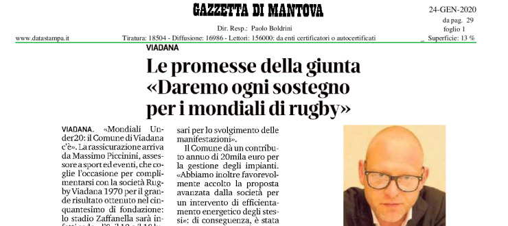 Le promesse della giunta «Daremo ogni sostegno per i mondiali di rugby»