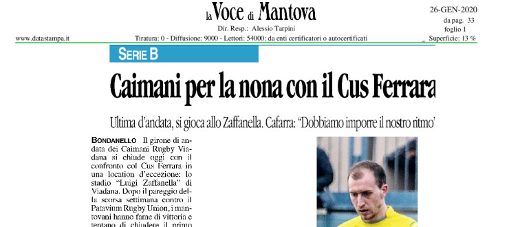 Caimani per la nona con il Cus Ferrara