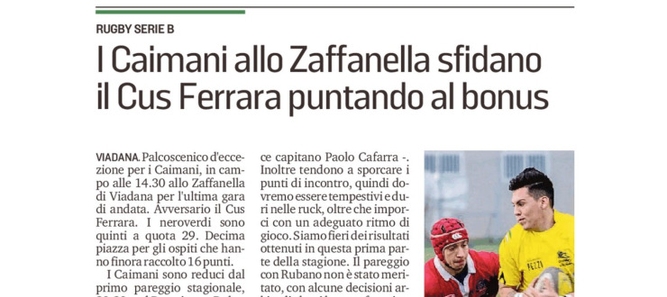 I Caimani allo Zaffanella sfidano il Cus Ferrara puntando al bonus