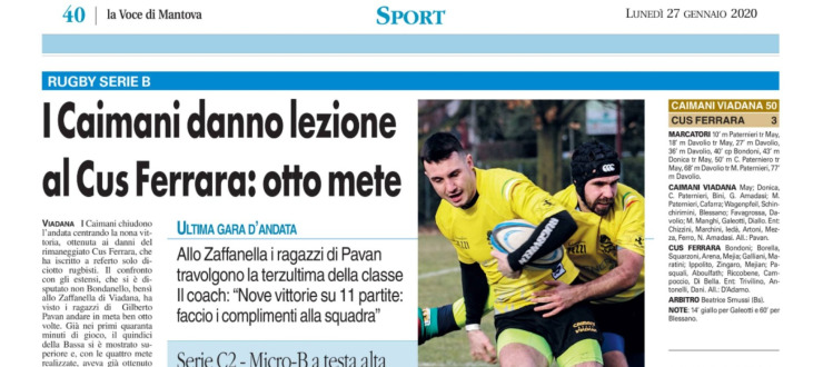 I Caimani danno lezione al Cus Ferrara: otto mete