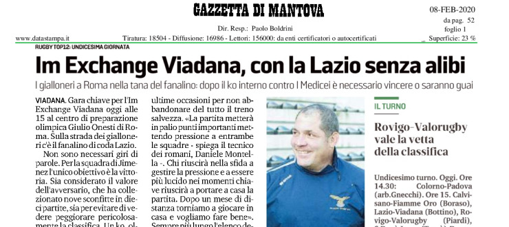Im Exchange Viadana, con la Lazio senza alibi