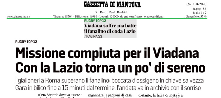 Missione compiuta per il Viadana. Con la Lazio torna un po' di sereno