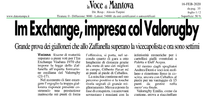 Im Exchange, impresa col Valorugby