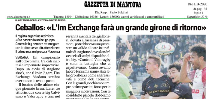 Ceballos: "L'Im Exchange farà un grande girone di ritorno"