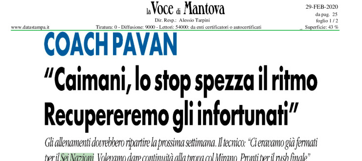 "Caimani, lo stop spezza il ritmo. Recupereremo gli infortunati"