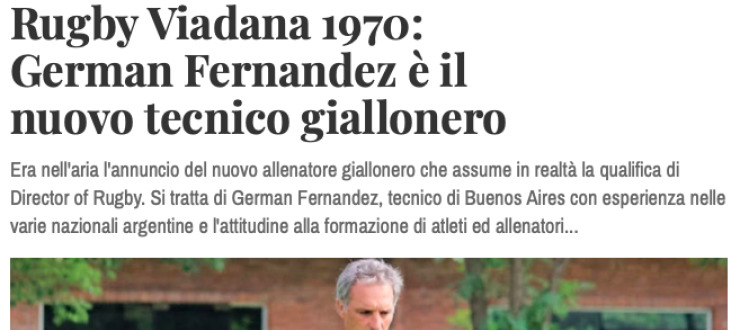 Rugby Viadana 1970:  German Fernandez è il  nuovo tecnico giallonero