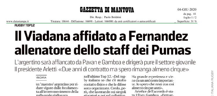 Il Viadana affidato a Fernandez allenatore dello staff dei Pumas