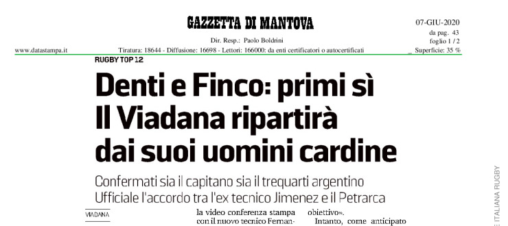 Denti e Finco: primi sì. Il Viadana ripartirà dai suoi uomini cardine