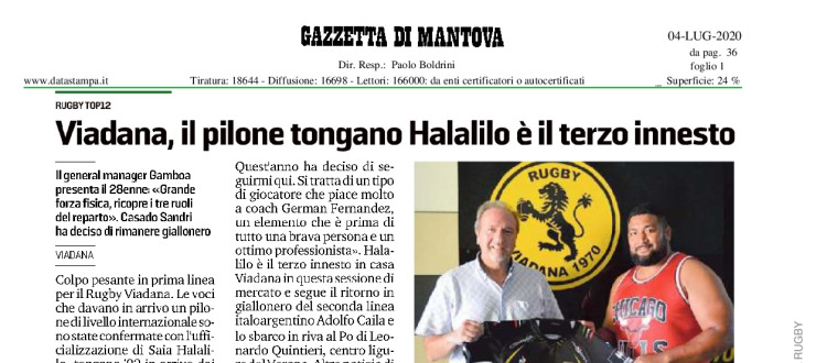 Viadana, il pilone tongano Halalilo è il terzo innesto 