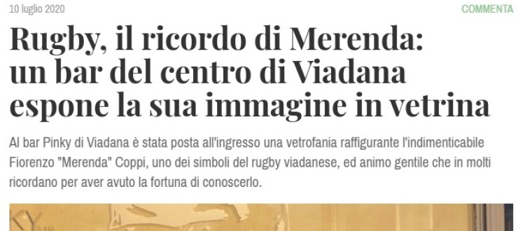 Rugby, il ricordo di Merenda: un bar del centro di Viadana espone la sua immagine in vetrina
