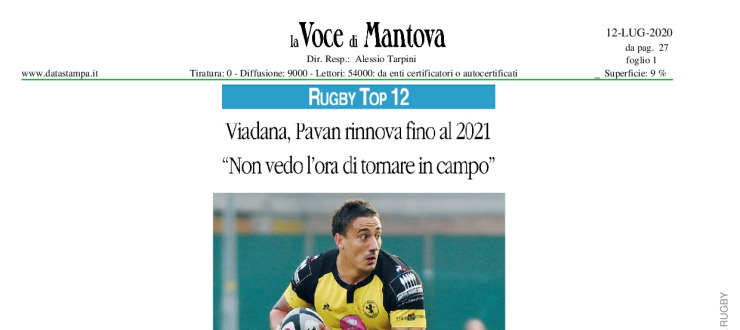 Viadana, Pavan rinnova fino al 2021 "Non vedo l'ora di tornare in campo"