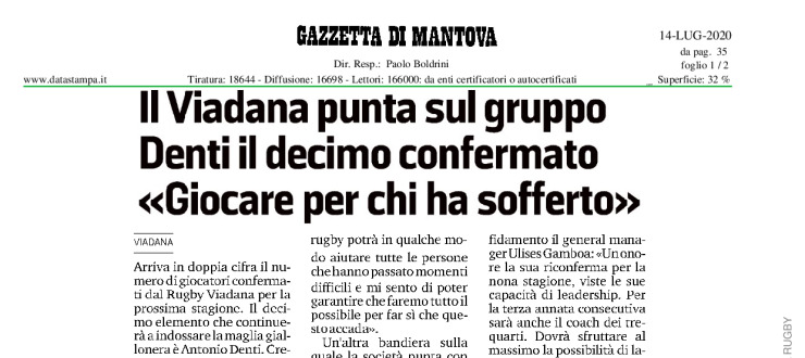 Il Viadana punta sul gruppo. Denti il decimo confermato "Giocare per chi ha sofferto"