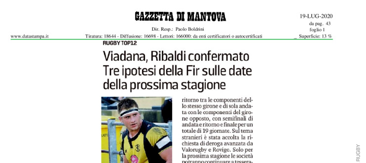 Viadana, Ribaldi confermato. Tre ipotesi della Fir sulle date della prossima stagione 