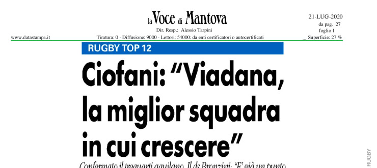 Ciofani: "Viadana, la miglio squadra in cui crescere"