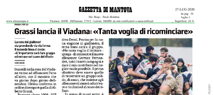 Grassi lancia il Viadana: "Tanta voglia di ricominciare"