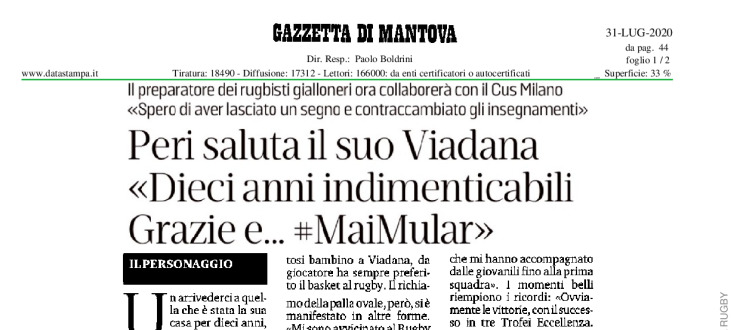 Peri saluta il suo Viadana "Dieci anni indimenticabili, grazie e mai mullar#