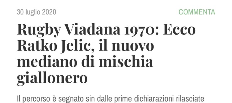 Rugby Viadana 1970: Ecco Ratko Jelic, il nuovo mediano di mischia giallonero