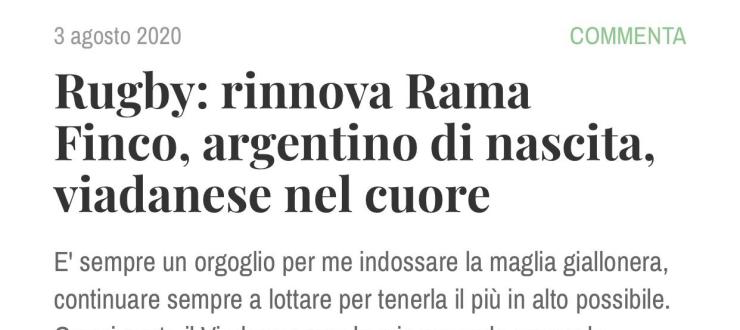 Rugby: rinnova Rama Finco, argentino di nascita, viadanese nel cuore