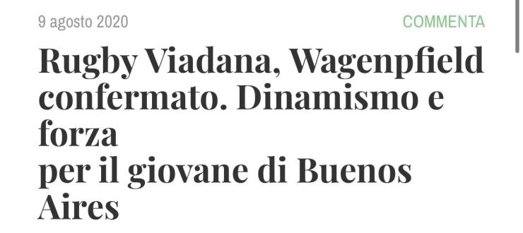 Rugby Viadana, Wagenpfield confermato. Dinamismo e forza per il giovane di Buenos Aires