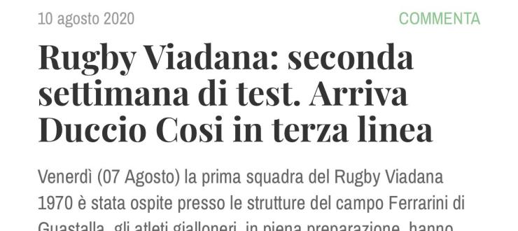 Rugby Viadana: seconda settimana di test. Arriva Duccio Cosi in terza linea