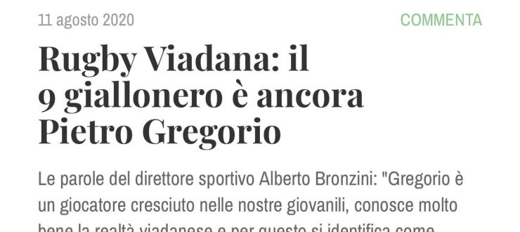 Rugby Viadana: il 9 giallonero è ancora Pietro Gregorio