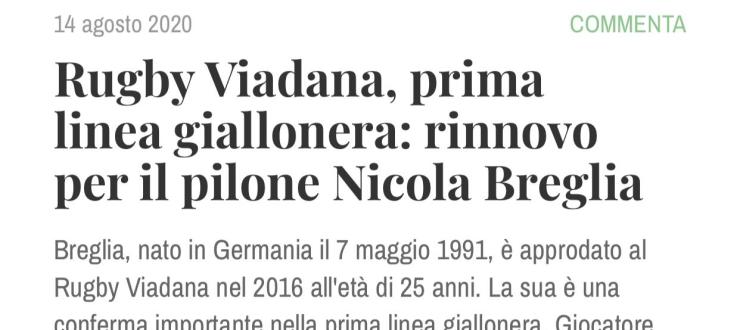Rugby Viadana, prima linea giallonera: rinnovo per il pilone Nicola Breglia