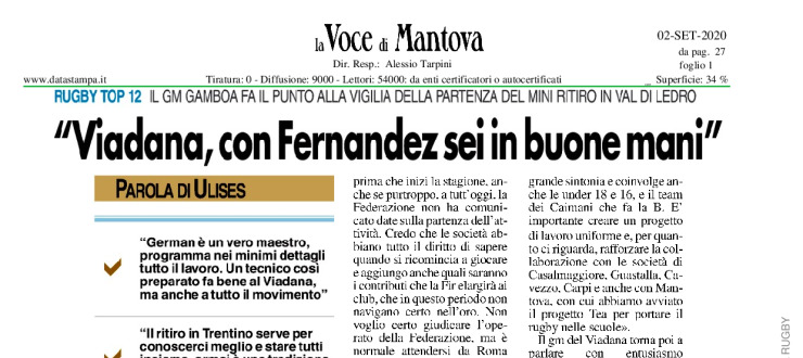 "Viadana, con Fernandez sei in buone mani"