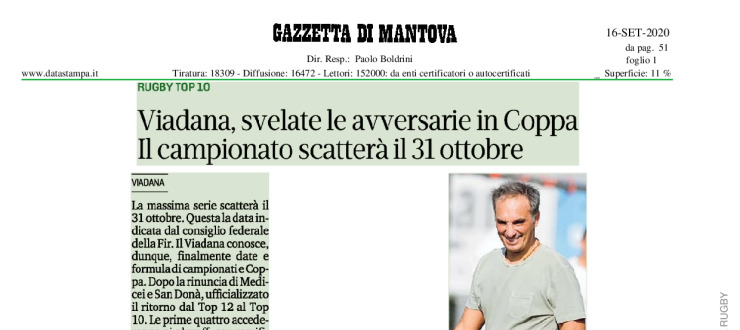 Viadana, svelate le avversarie in Coppa. Il campionato scatterà il 31 ottobre