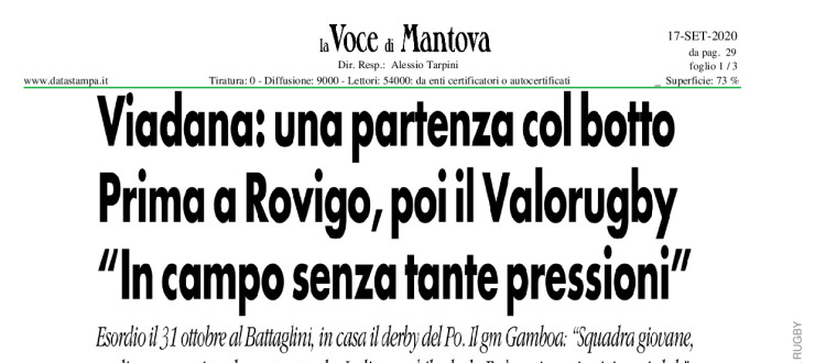 Viadana: una partenza col botto. Prima a Rovigo, poi il Valorugby "In campo senza tante pressioni"