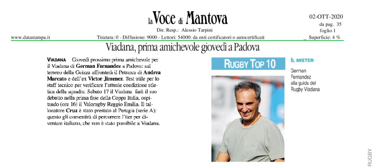 Viadana, prima amichevole giovedì a Padova