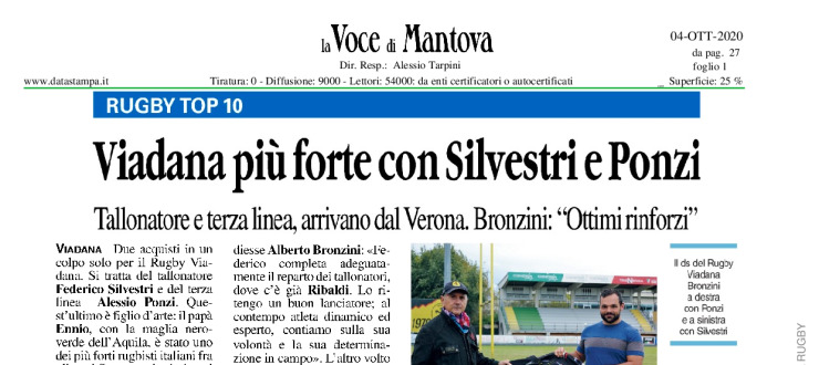 Viadana più forte con Silvestri e Ponzi