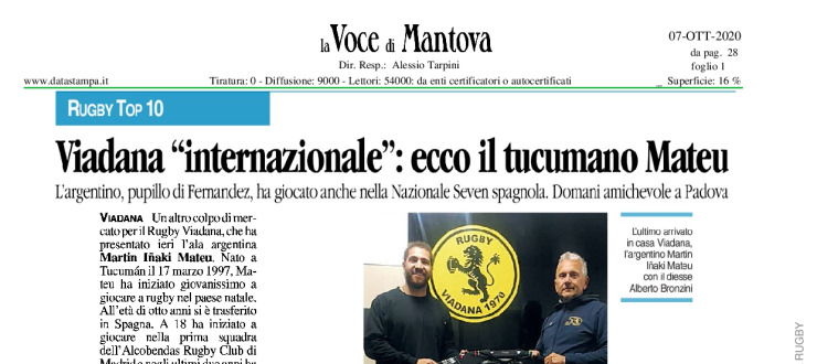 Viadana "internazionale": ecco il tucumano Mateu