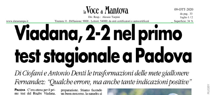 Viadana, 2-2 nel primo test stagionale a Padova