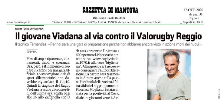 Il giovane Viadana al via contro il Valorugby Emilia