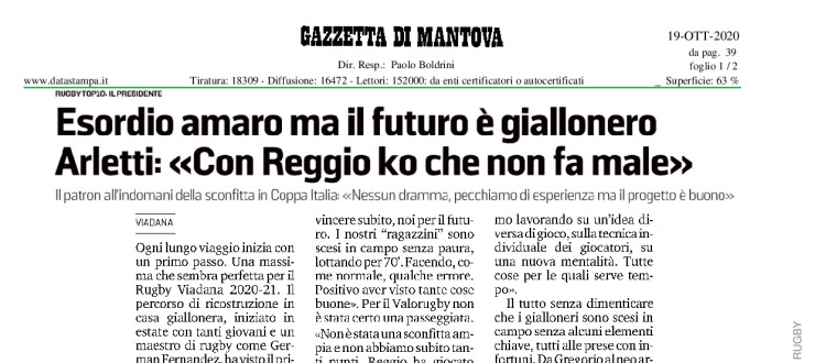 Esordio amaro ma il futuro è giallonero. Arletti "con Reggio ko che non fa male"