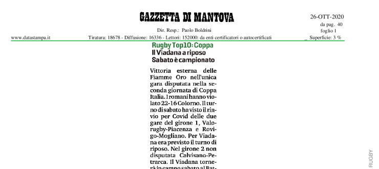 Il Viadana a riposo. Sabato è campeonato 