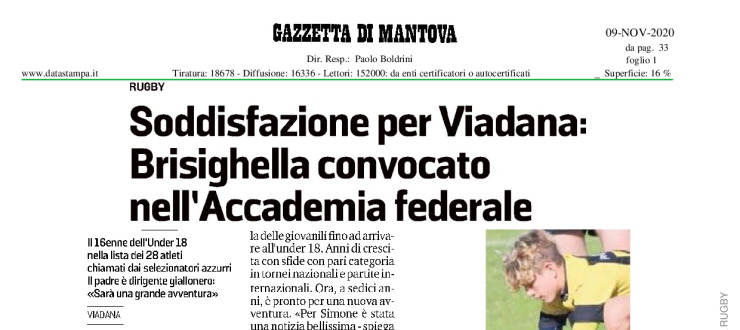Soddisfazione per Viadana: Brisighella convocato nell'Accademia federale